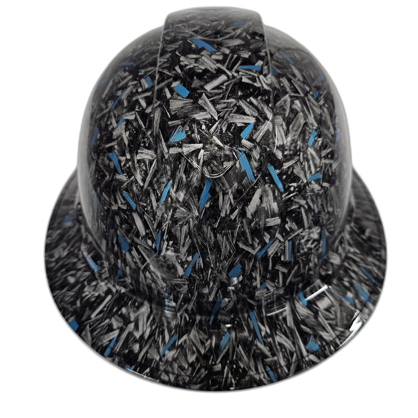 Forged Carbon Fiber Teal Blue Custom Hydro Dipped Full Brim Hard Hat - Left Side View
