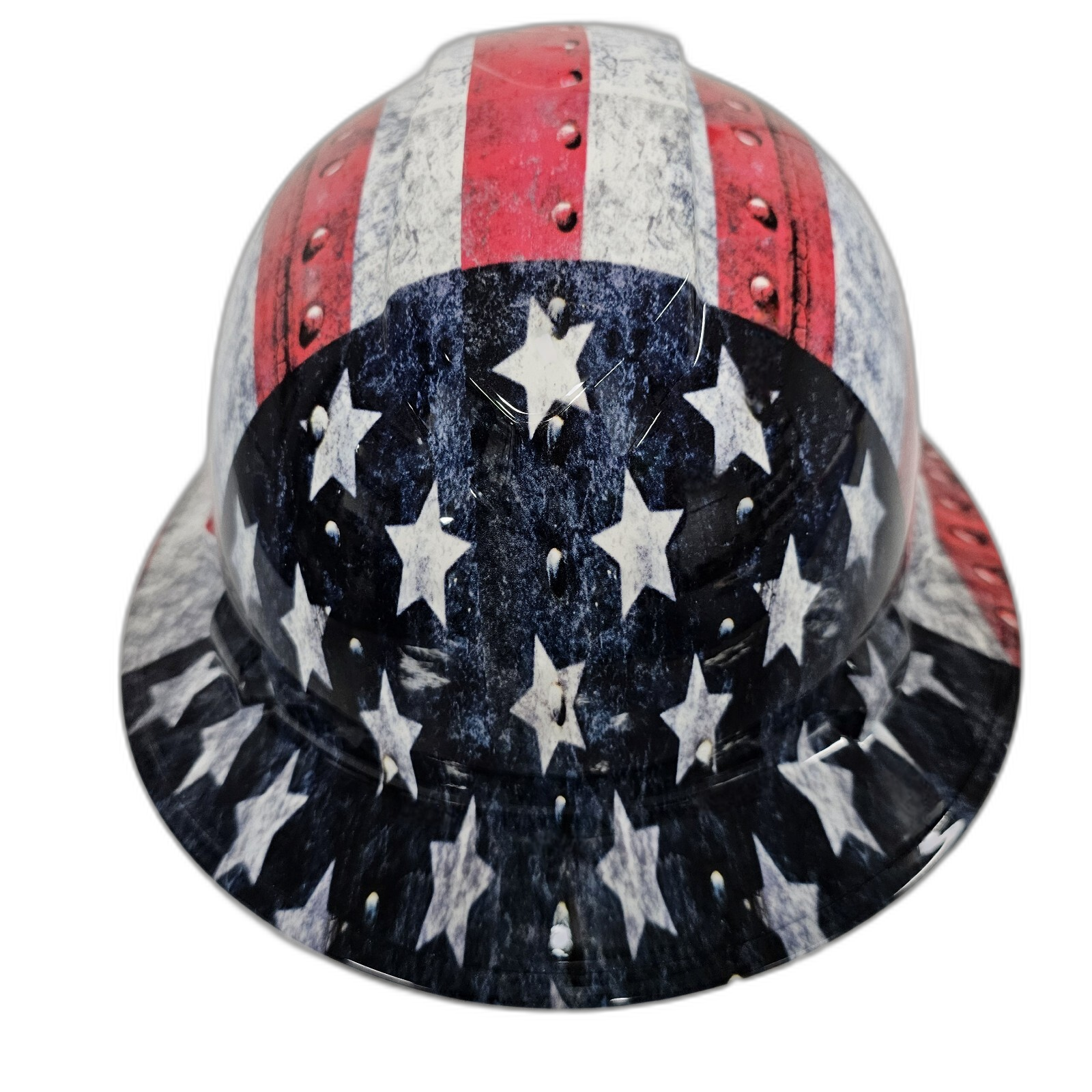 American Metal USA Flag American Custom Hydro Dipped Full Brim Hard Hat - Left Side View
