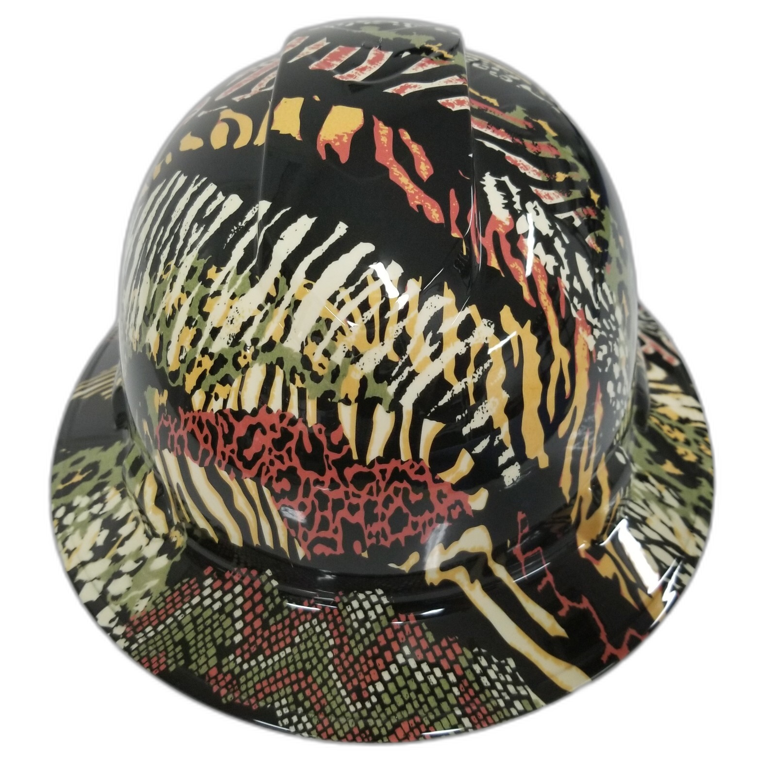 Animal Wild Kingdom Print Snake Skin Custom Hydro Dipped Full Brim Hard Hat - Back View