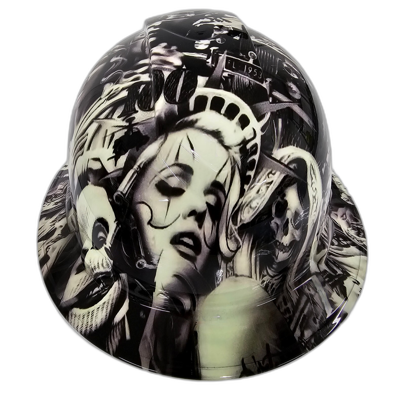 American Ganster Liberty Exclusive Custom Hydro Dipped Full Brim Hard Hat - Detail Close-Up