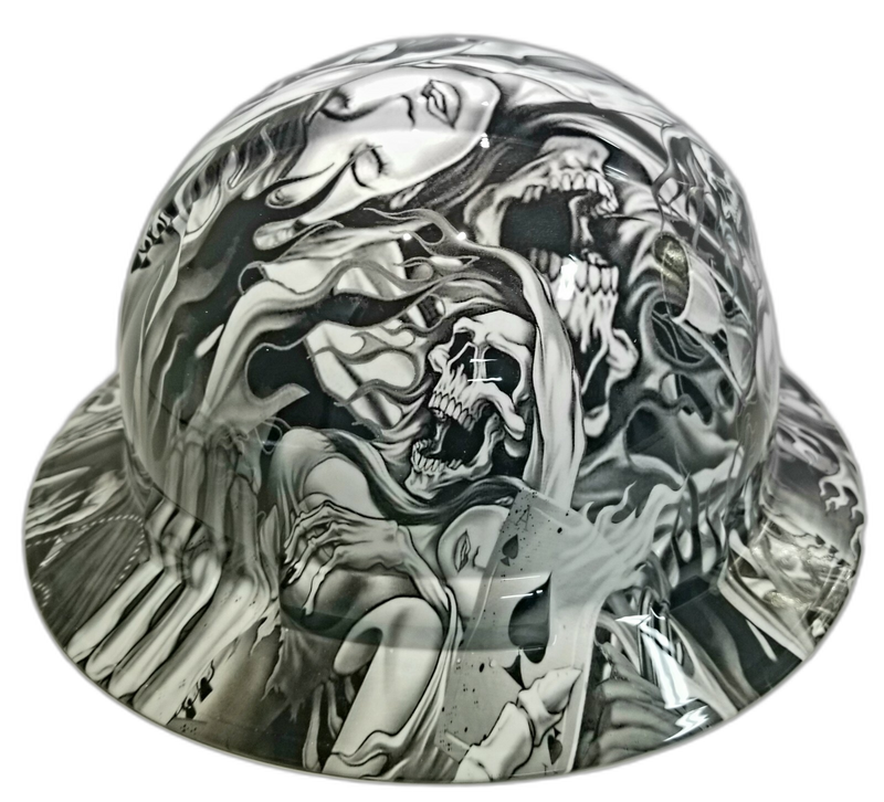 Silver Grim Reaper Flames Art hard hat right side view