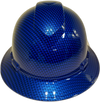 Electric Blue Big Weave Carbon Fiber Custom Hydro Dipped Full Brim Hard Hat - Front View