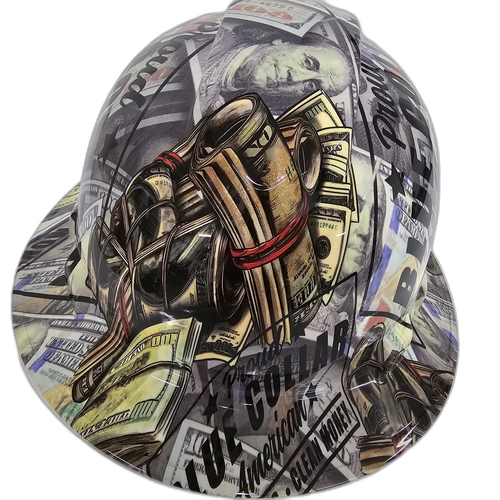 Full brim hard hat hydro-dipped in Blue Collar Dirty Hands Clean Money - Image 3