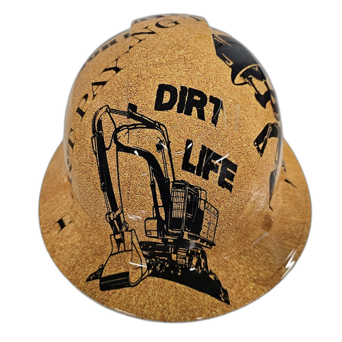 Full brim hard hat hydro-dipped in Dirt Life Dirt Paying The Bills - Image 1