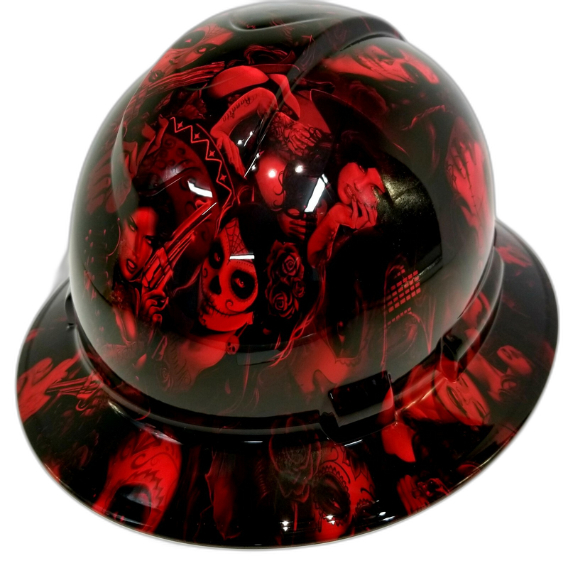 Candy Red Sugar Skull Bandito hard hat top view