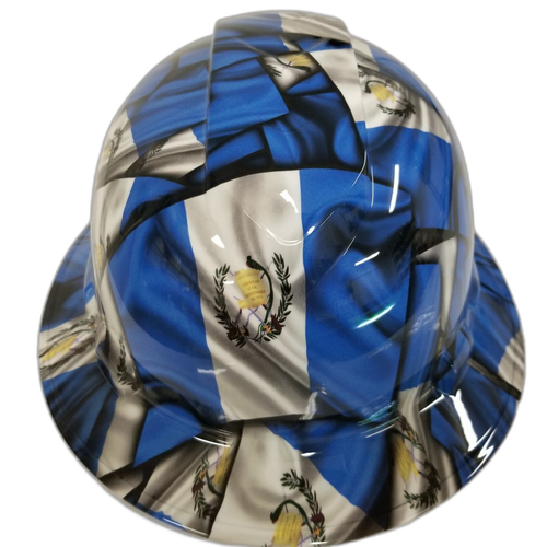 Full brim hard hat hydro-dipped in Guatemala Flag ,Awesome Colors Poppin - Image 1