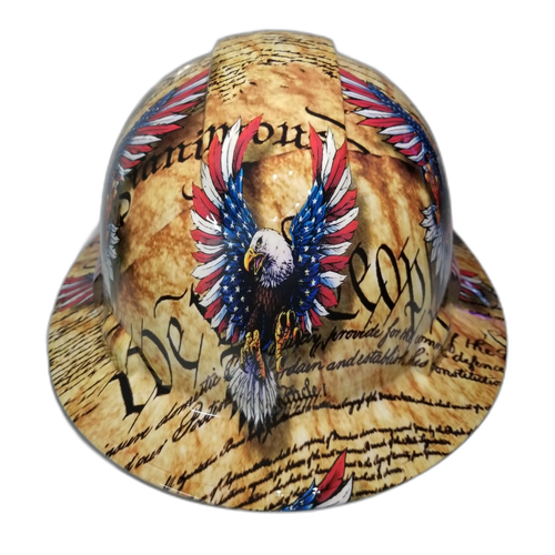 We the People Eagles Constitution Custom Hydro Dipped Full Brim Hard Hat - Front View