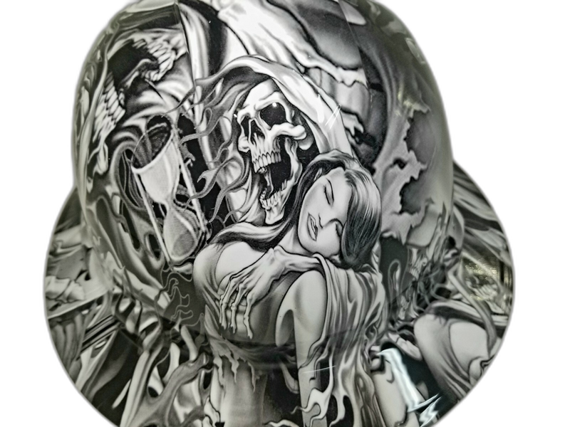 Silver Grim Reaper Flames Art hard hat left side view