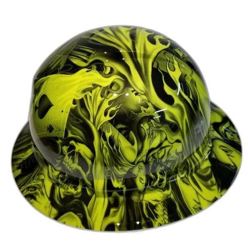 Full brim hard hat hydro-dipped hi Vis Green Ace of Skulls - Image 3