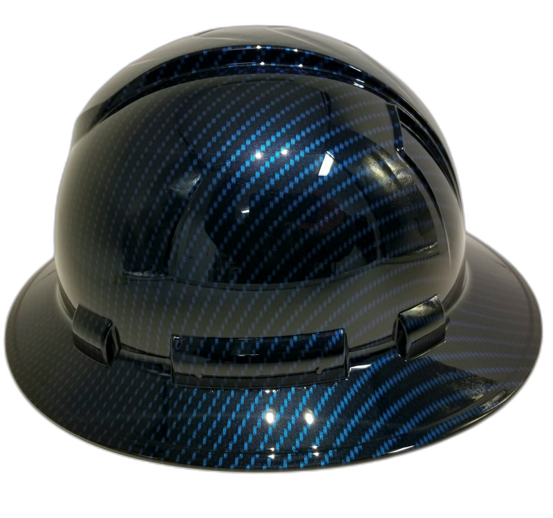 Deep Candy Blue Carbon Fiber hard hat back view
