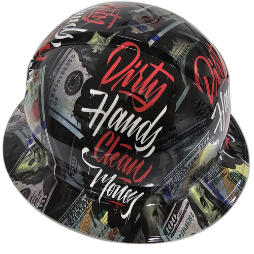 Full brim hard hat hydro-dipped in Dirty Hands Clean Money - Image 2