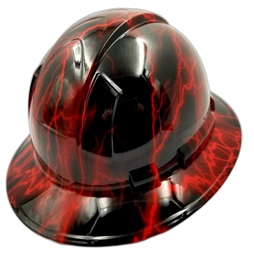 Hard hat hydro-dipped , full brim, Candy Red Lightning Bolt - Image 4