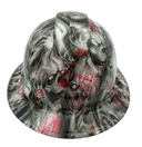 Deep Red Skull Art Custom Hydro Dipped Full Brim Hard Hat - Front View