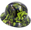 Lime Green Biker Art Custom Hydro Dipped Full Brim Hard Hat - Left Side View