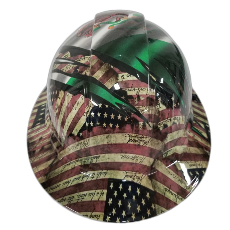 Mexican American Dual Heritage hard hat detail close-up