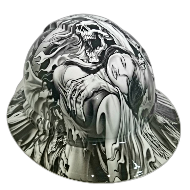 Silver Grim Reaper Flames Art hard hat back view