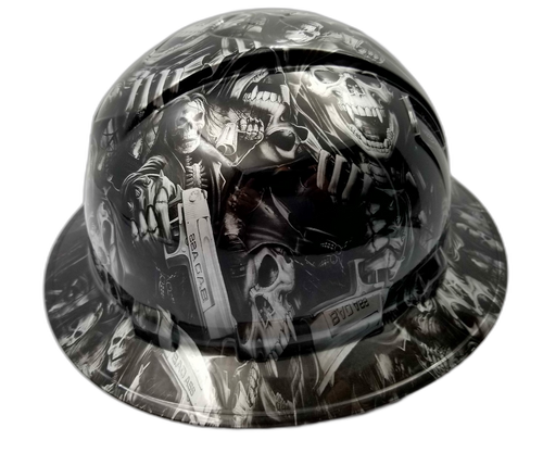 Full brim hard hat hydro-dipped Silver n Black Grim Reaper Shooter Skull - Image 3