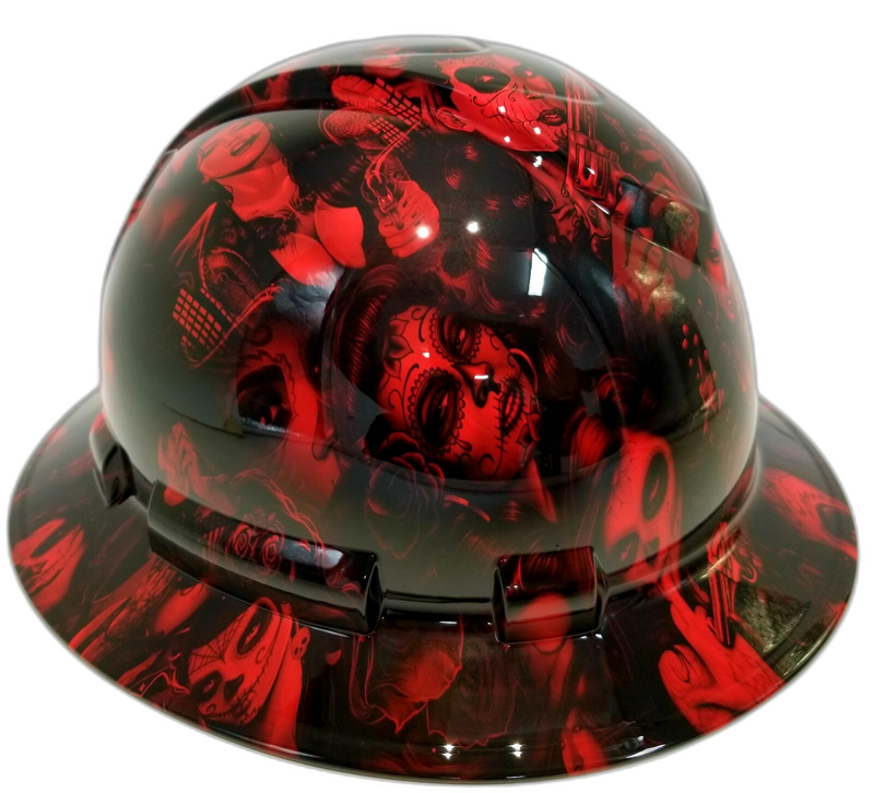 Candy Red Sugar Skull Bandito hard hat left side view