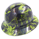 Lime Green Biker Art Custom Hydro Dipped Full Brim Hard Hat - Right Side View