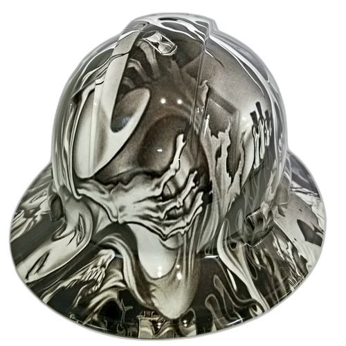 Full brim hard hat hydro-dipped , black and white Ace of Skulls - Image 3