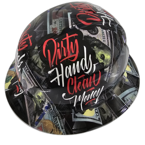 Full brim hard hat hydro-dipped in Dirty Hands Clean Money - Image 3