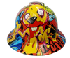 Graffiti Rabbit Art Custom Hydro Dipped Full Brim Hard Hat - Front View