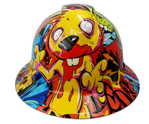 Full brim hard hat hydro-dipped , Graffiti extreme killer rabbit - Image 1