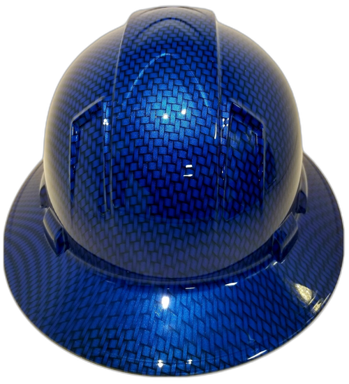 Full brim hard hat hydro-dipped Electric Blue Big Weave Carbon Fiber - Image 4