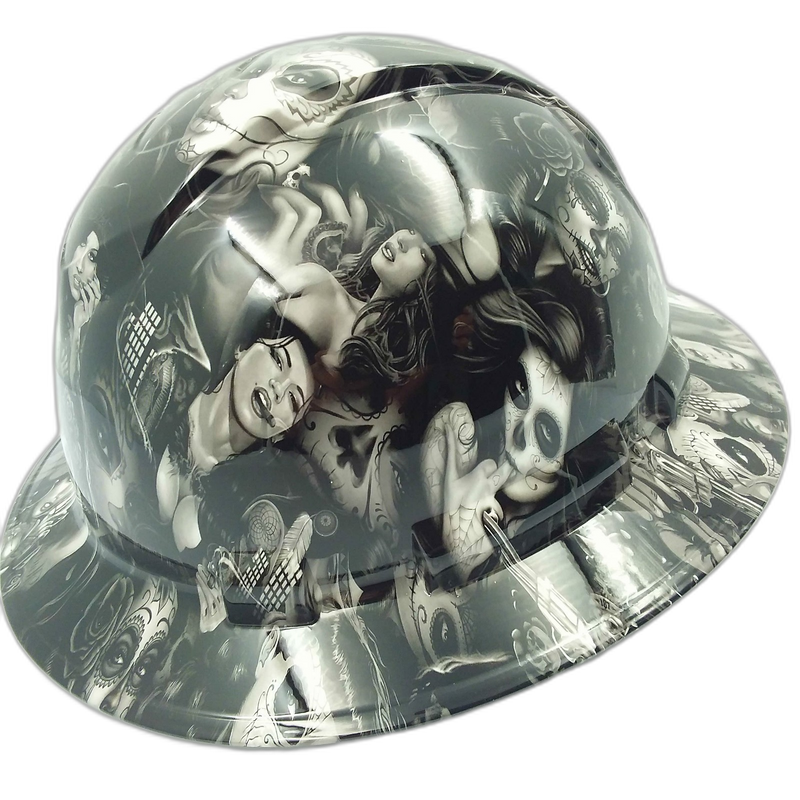 Hi-Def Sugar Skull Women Art hard hat left side view