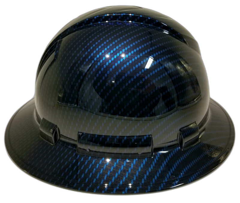 Deep Candy Blue Carbon Fiber hard hat left side view
