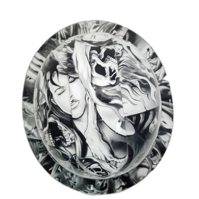 Silver Grim Reaper Flames Art hard hat detail close-up