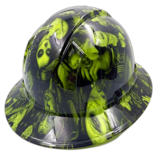 Full brim hard hat hydro-dipped , Green Tattoo Babes Bandito - Image 4