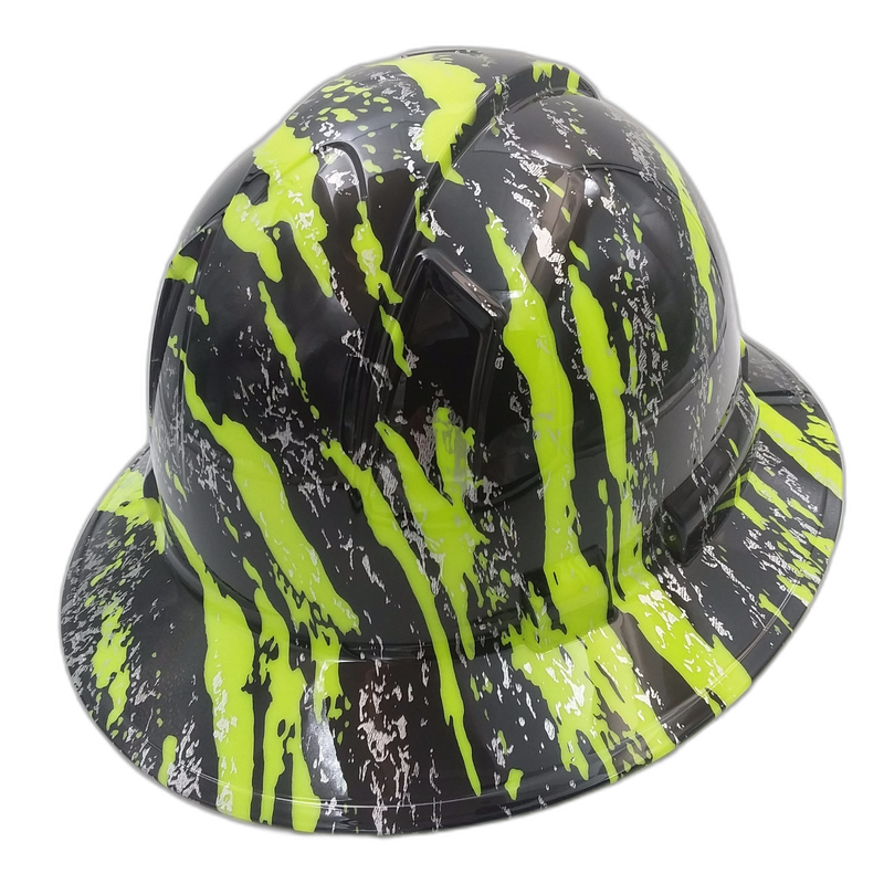 Neon Hi-Vis Green Urban Camo hard hat back view