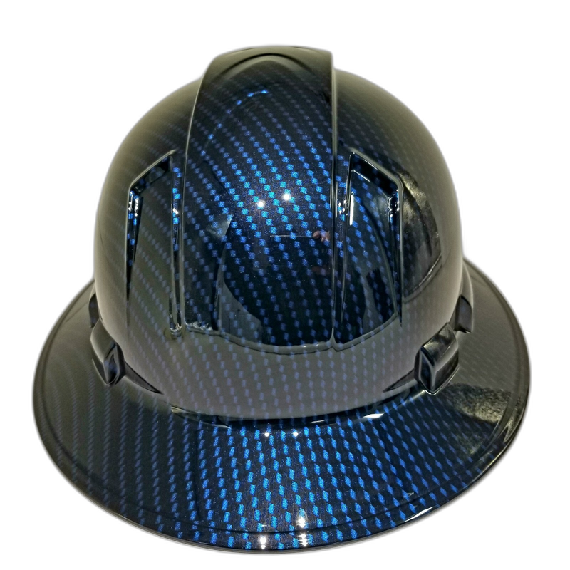 Deep Candy Blue Carbon Fiber hard hat right side view