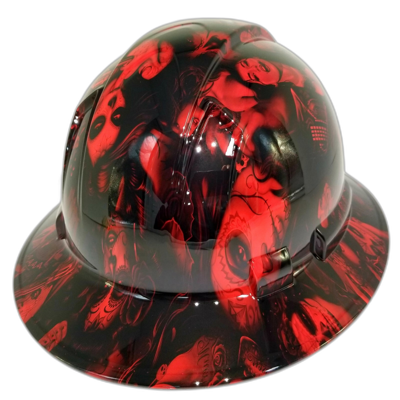 Candy Red Sugar Skull Bandito hard hat right side view