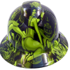 Lime Green Biker Art Custom Hydro Dipped Full Brim Hard Hat - Front View