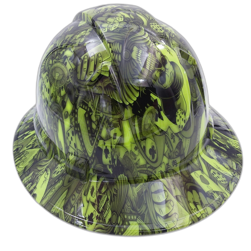 Lime Gambling Skeleton & Cards hard hat back view