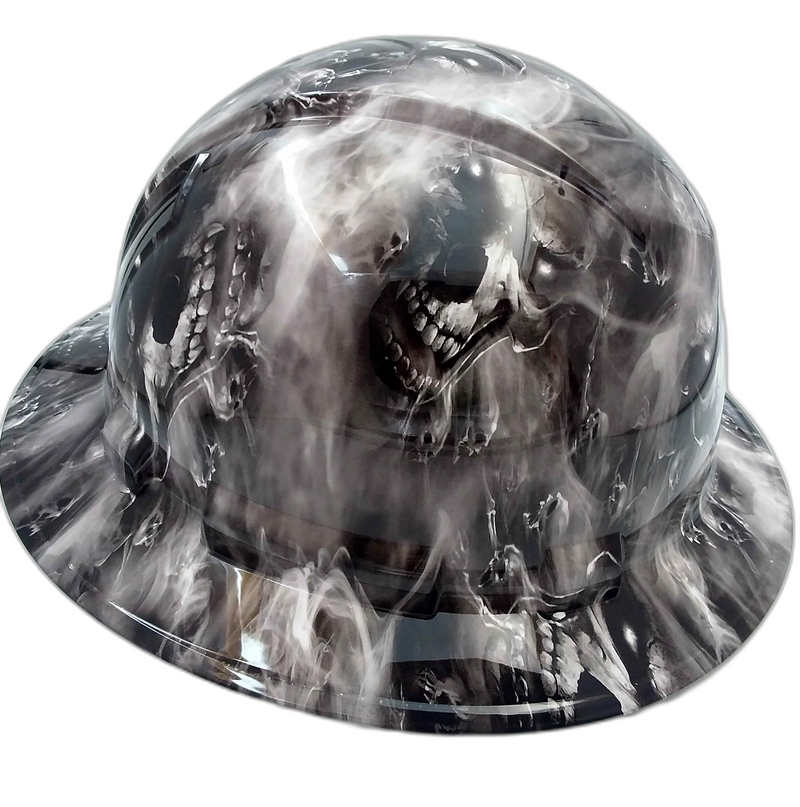 Smoky Skull Glowing Eyes Dark hard hat left side view