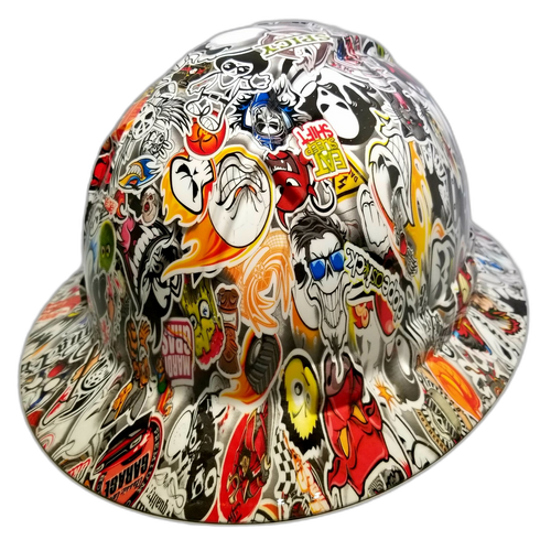 Hard hat hydro-dipped , full brim, Wild Sticker Bomb - Image 4
