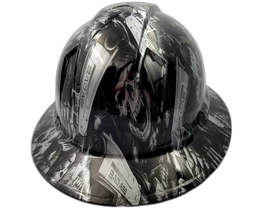 Full brim hard hat hydro-dipped Silver n Black Grim Reaper Shooter Skull - Image 4