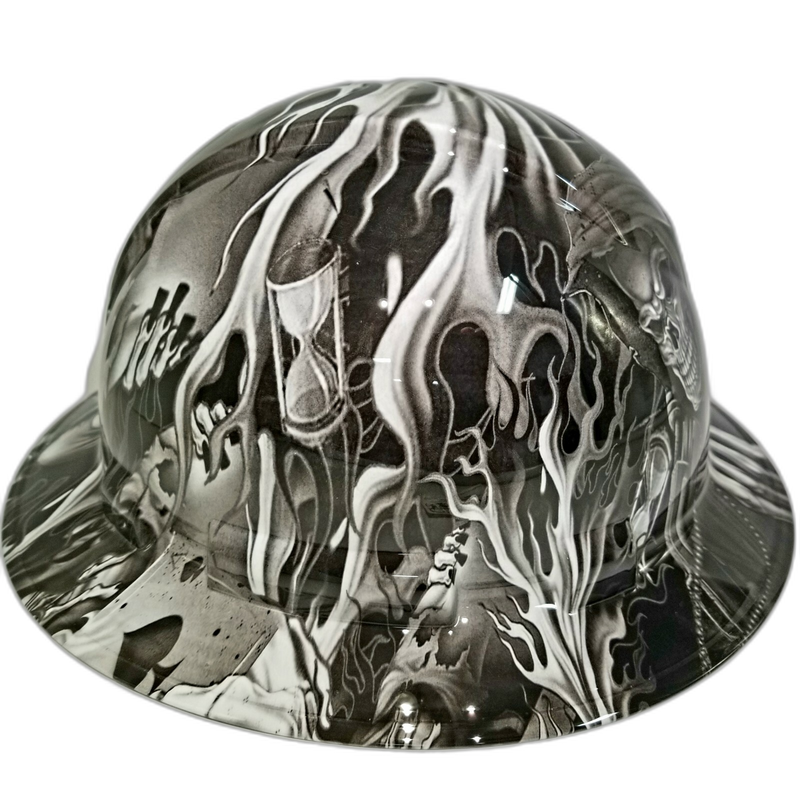 Grayscale Reaper Ace of Spades hard hat left side view