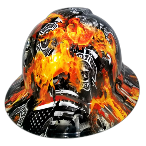 Full brim hard hat hydro-dipped thin red line of courage , fireman - Image 3