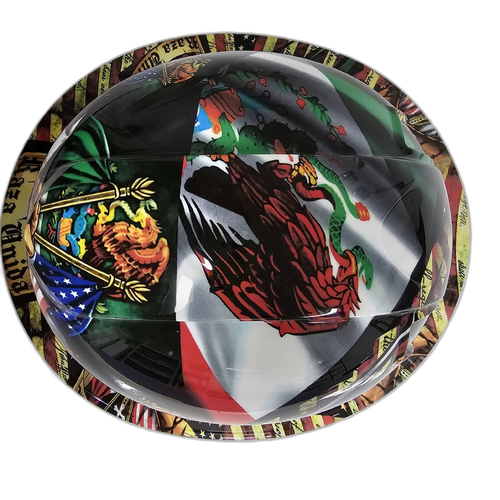 Full brim hard hat hydro-dipped in Mexican Roots Raza Unida Usa Pride - Image 4