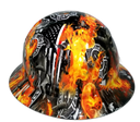 Thin Red Line of Courage Fireman Custom Hydro Dipped Full Brim Hard Hat - Left Side View