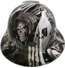 Full brim hard hat hydro-dipped , black and white Ace of Skulls - Image 1