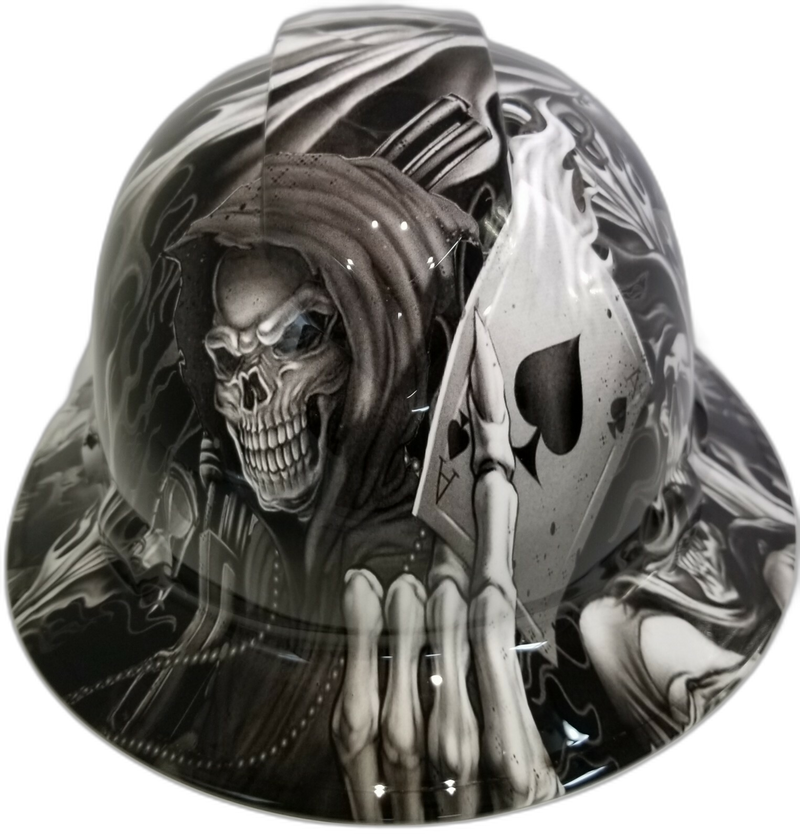 Full brim hard hat hydro-dipped , black and white Ace of Skulls - Image 1