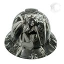 Biker Girl Art Custom Hydro Dipped Full Brim Hard Hat - Top View