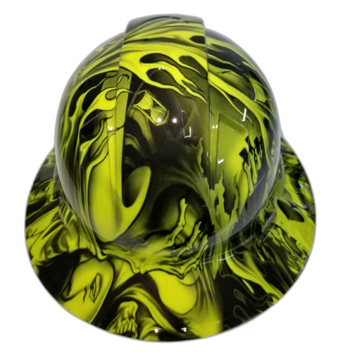 Full brim hard hat hydro-dipped hi Vis Green Ace of Skulls - Image 4