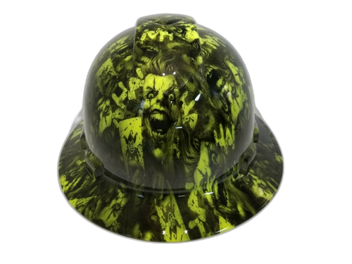 Full brim hard hat hydro-dipped , Lime Color Joker Deck Stacked - Image 1