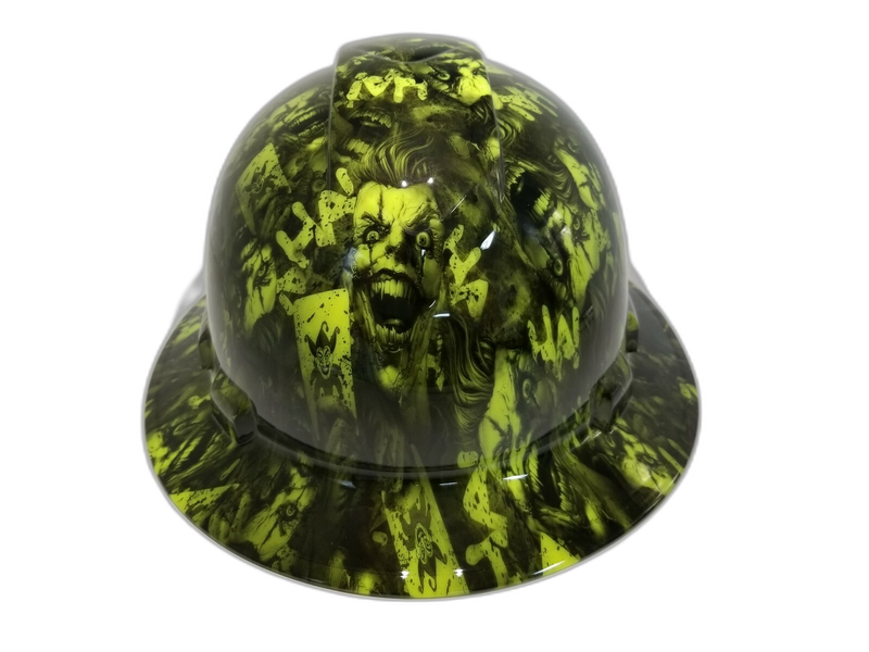 Full brim hard hat hydro-dipped , Lime Color Joker Deck Stacked - Image 1